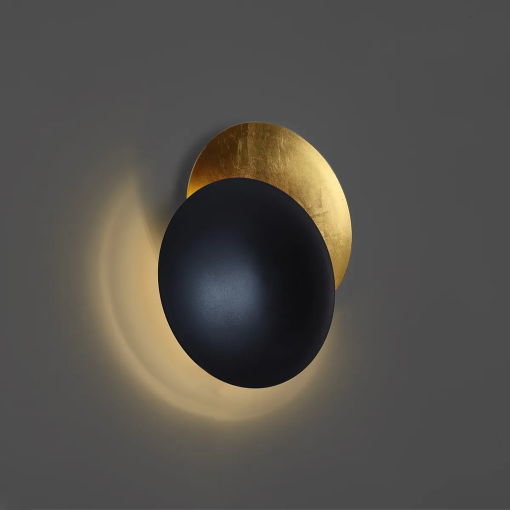 Modern fekete fali lámpa arany színnel 34,5 cm 2-lámpás - Sunrise