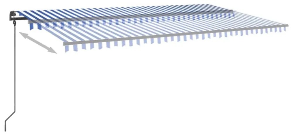 kék és fehér automata napellenző póznákkal 6 x 3 m