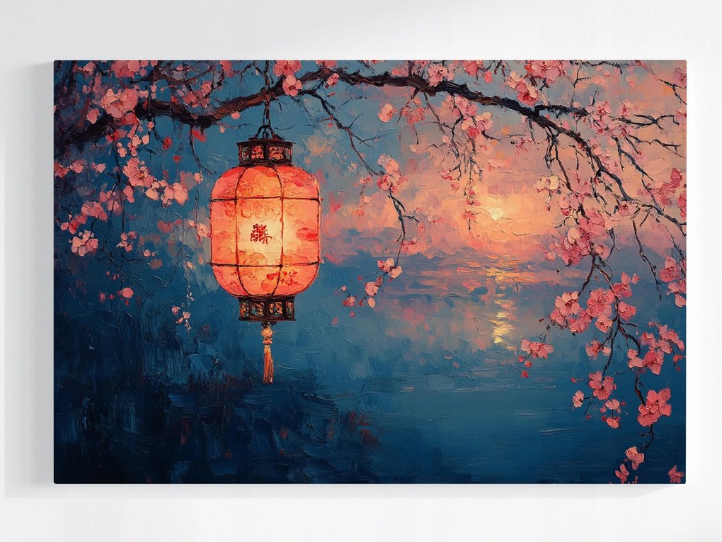 Poszter Este Sötétedés Cseresznye Japán Lampion Fény 60x40