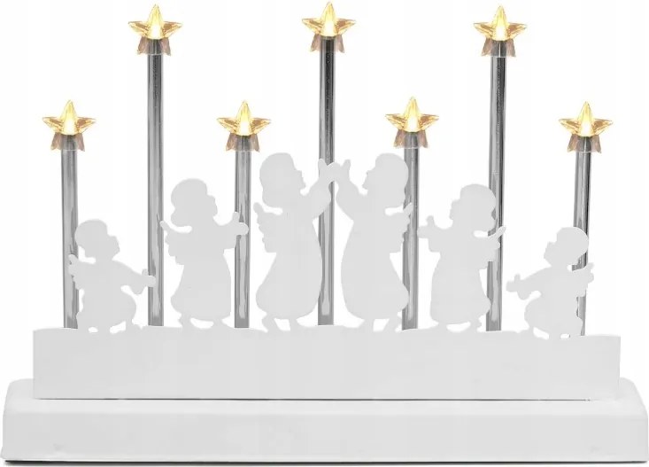 Íves Led Gyertyatartó Fehér Angyalkák És Led Csillagok 32 CM Fehér