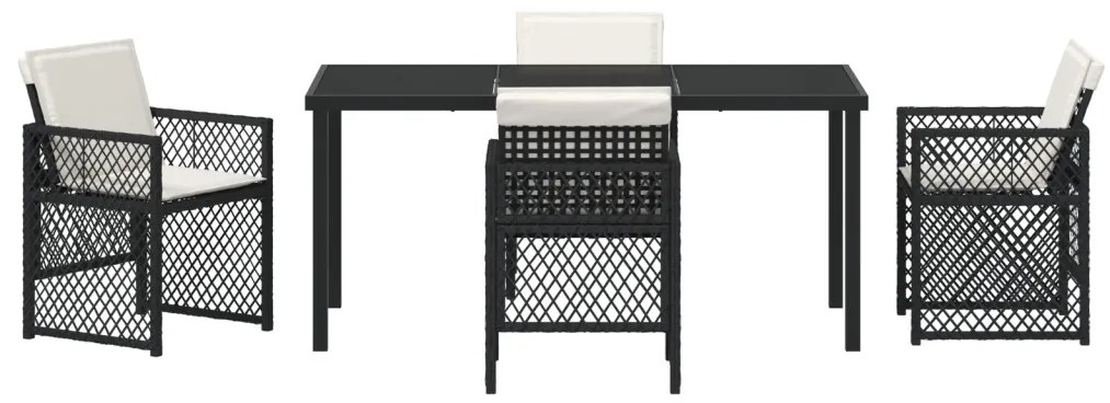 5 Részes Kerti Étkezőszett párnákkal Fekete Polyrattan