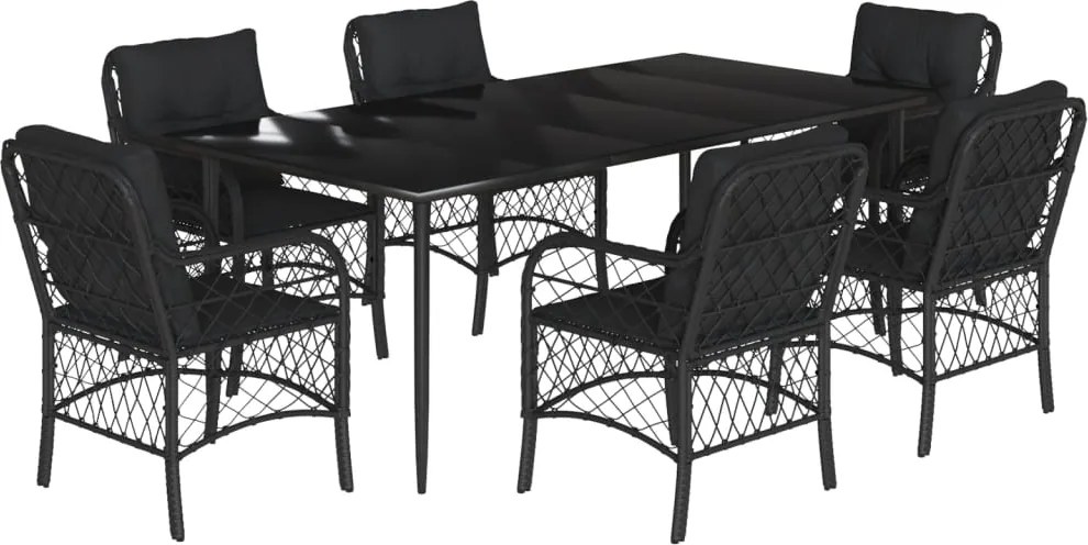 vidaXL 7 részes fekete polyrattan kerti étkezőgarnitúra párnával