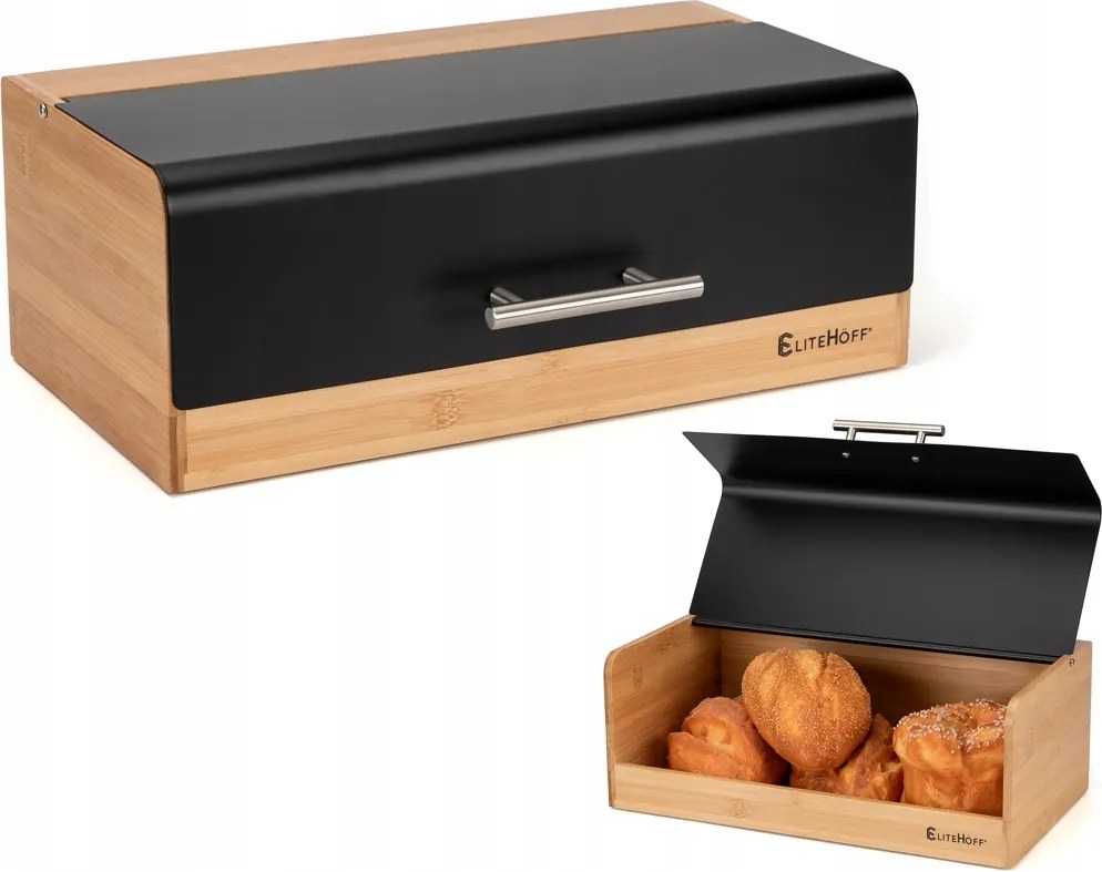 Kenyértartó, kenyértartó, zsemlék, Elitehoff 6067, fekete, Bambusz