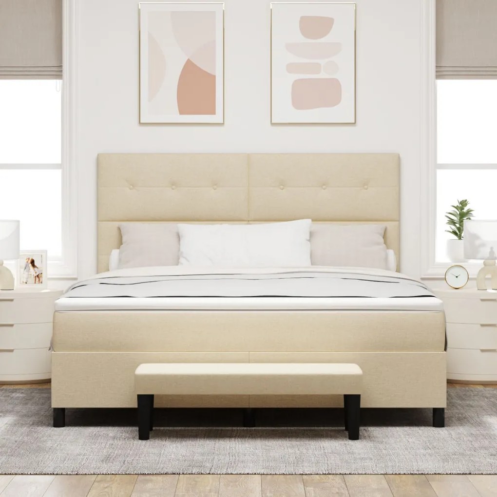 Box Spring Ágy Matraccal és Padlással Krém 180x200 cm Szövet