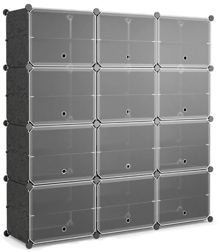 12 rekeszes műanyag cipőtartó oldalsó akasztókkal