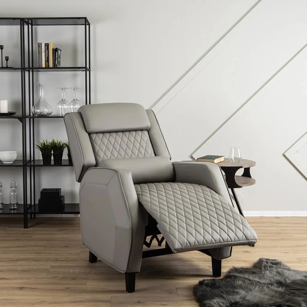 Elegáns Dönthető Relaxfotel Szürke Eco-bőr Kárpittal. VIPER