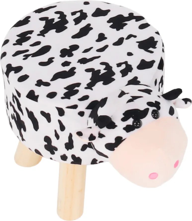 Puff kistehén alakban, Velvet anyag fehér/fekete/natúr, MOLLY