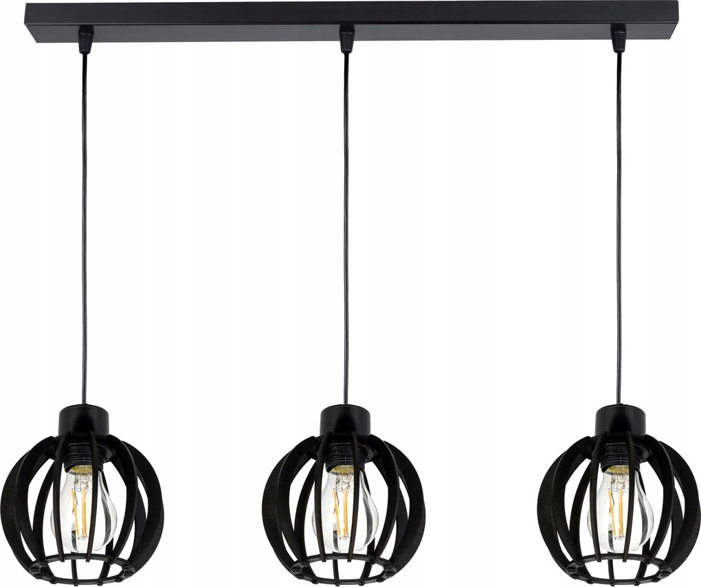 Mennyezeti Túlnyúló Lámpa Függő Csillár Fekete Loft Lámpabúra Fa Fekete 3x E27