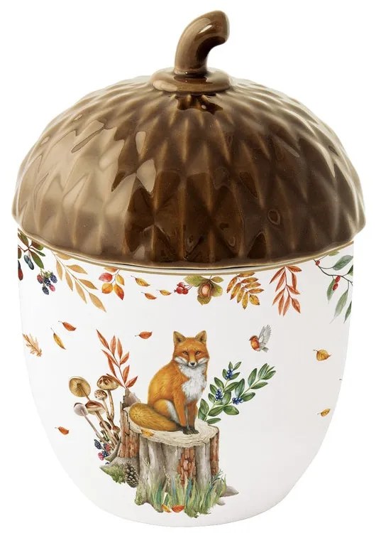 Forest Dream őszi porcelán makk alakú nagy konyhai tároló fedővel 14x20 cm