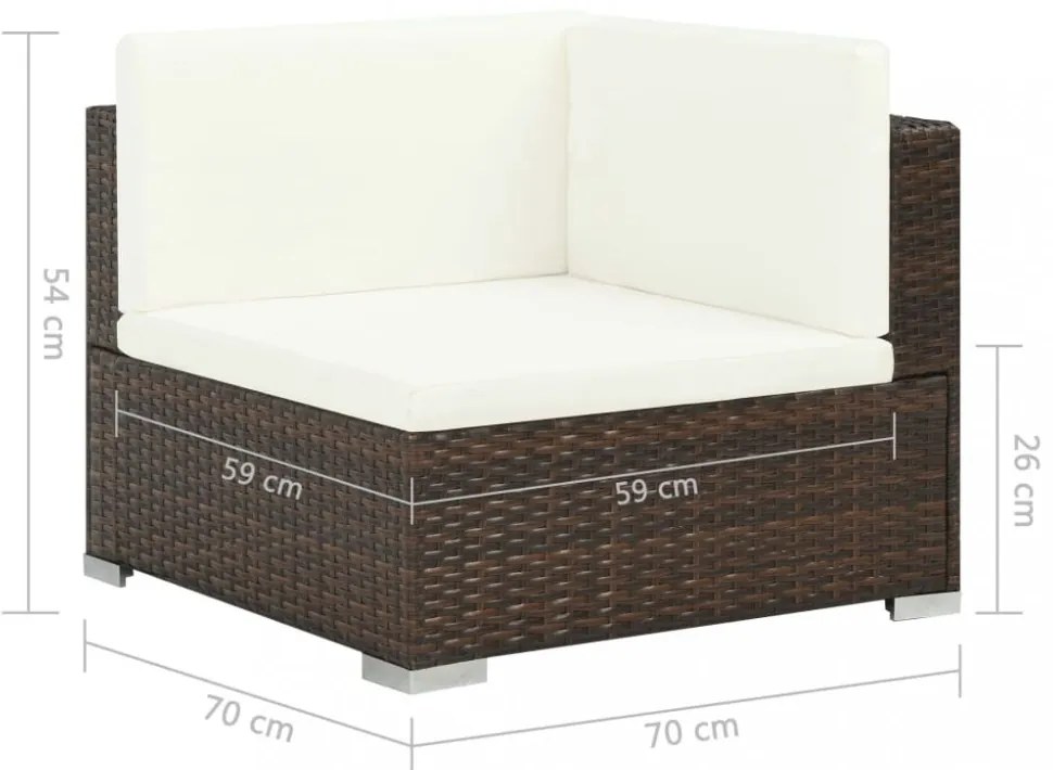 7-részes barna polyrattan kerti bútorszett párnákkal