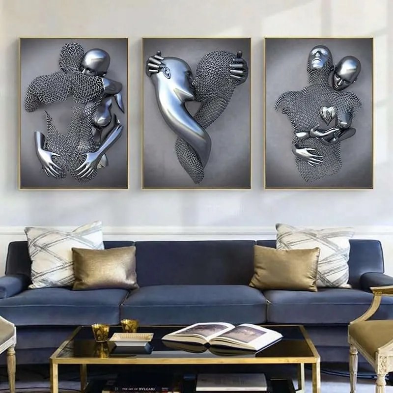 Poszter 60x90cm nyomott mintás fém szobrok keret nélkül 3db