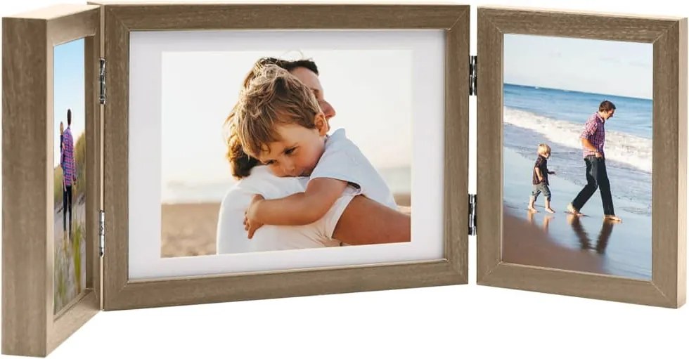 vidaXL világosbarna háromszárnyas fényképkeret 22x15 cm + 2x(10x15 cm)