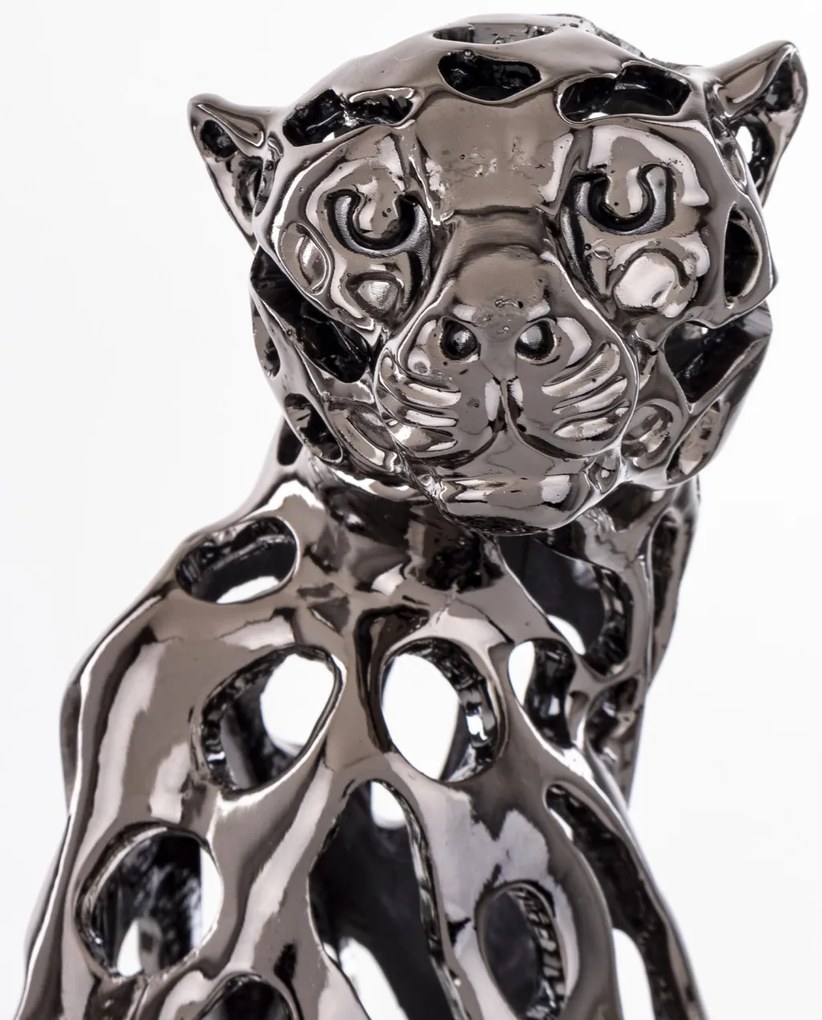 Figura Leopard Ezüst 43x22x18cm
