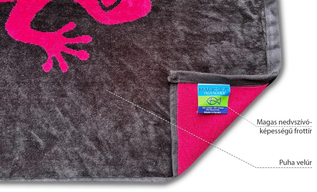 Salina gekkó pink-fekete strandtörölköző