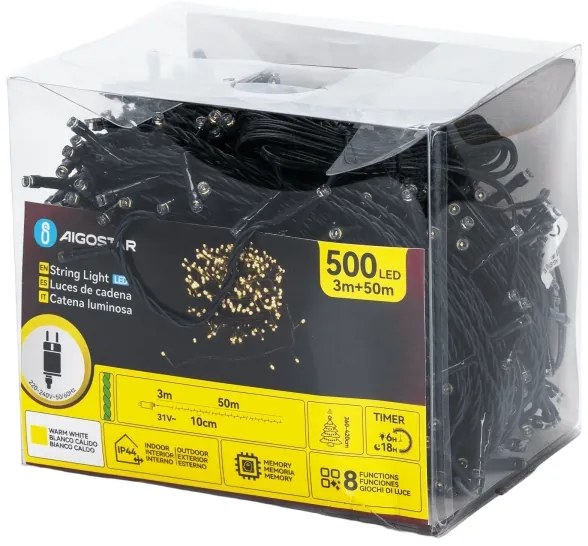 Aigostar - LED kültéri karácsonyi fényfüzér 500xLED/6W/230V 50m IP44 meleg fehér