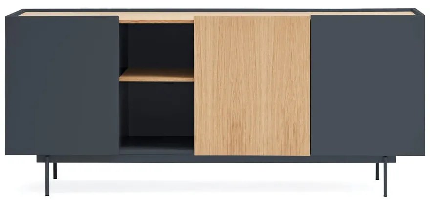 Antracitszürke-natúr színű alacsony komód tölgyfa dekorral 180x78 cm Otto – Teulat