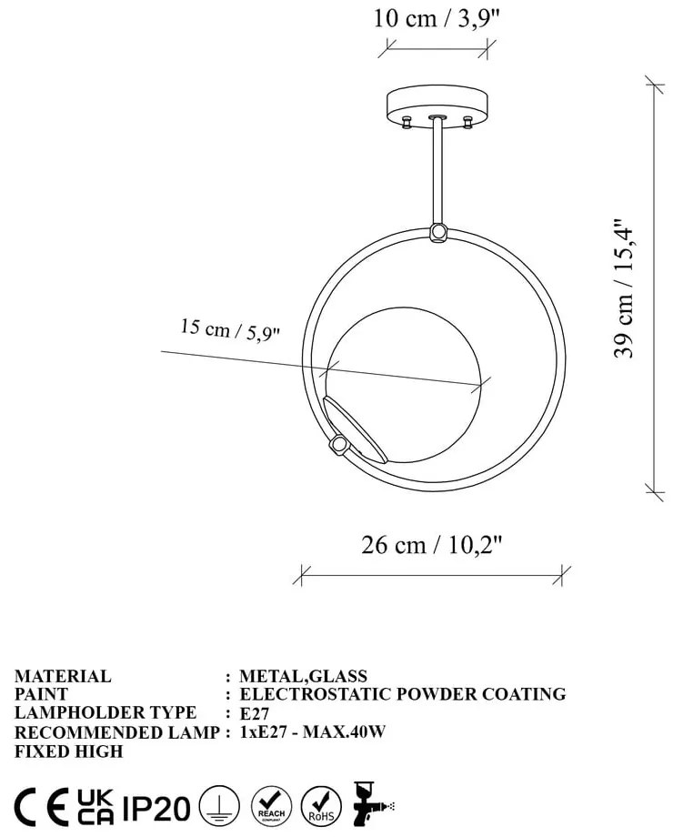 Fehér-sárgaréz színű mennyezeti lámpa üveg búrával 39x26 cm Dolunay – Opviq lights