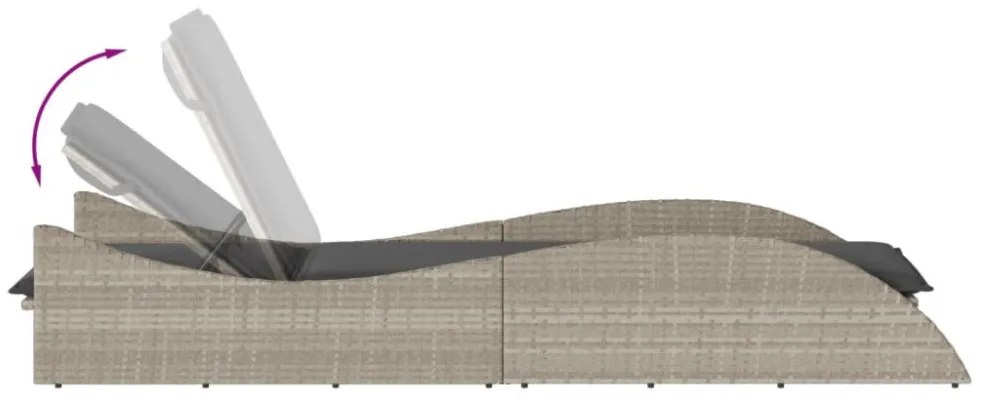 világosszürke polyrattan napozóágy párnával 60x205x73 cm