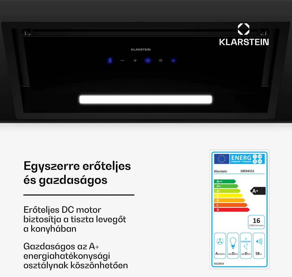 Klarstein Ventimate páraelszívó, érintéses vezérlés, elszívás/keringtetés, EEK A+, 3 szint, LED, csendes