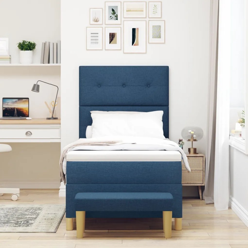 Boxspring Ágy Matraccal és Pad Kék 90x190 cm Szövet