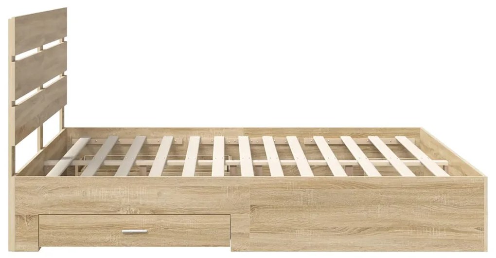 vidaXL Ágykeret fiókkal fejtámlával Sonoma tölgy 200 x 200 cm Faanyag