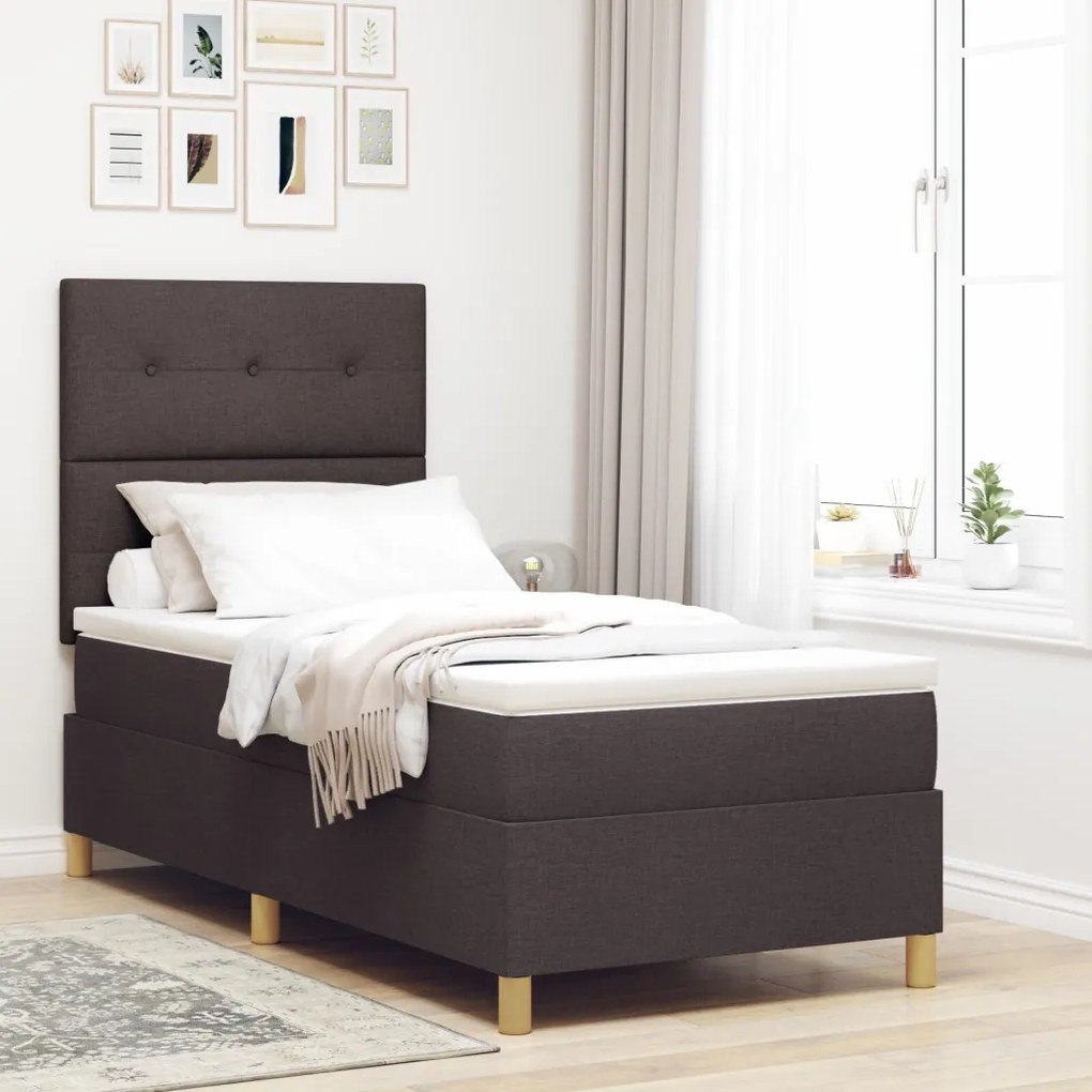 Box Spring Ágy Matrachoz Sötétbarna 90x200 cm Szövet
