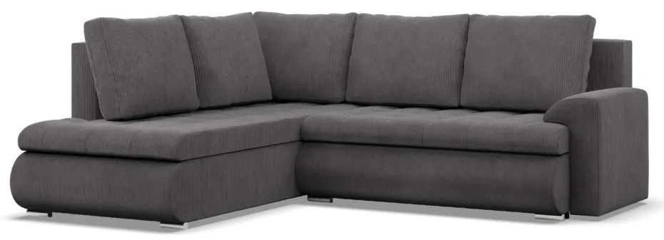 Tokio sarokkanapé, L alakú háttámlával, 2 ágyneműtartóval, kordbársony, baloldali, szürke