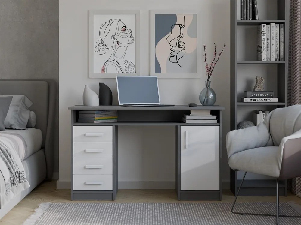 ADA íróasztal 125x55x75 cm, fehér-antracit