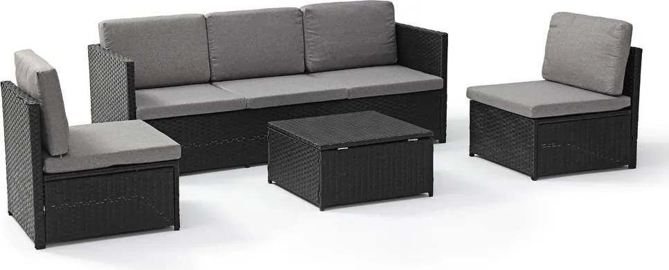AVENBERG VIS Kerti rattan garnitúra - fekete/sötétszürke