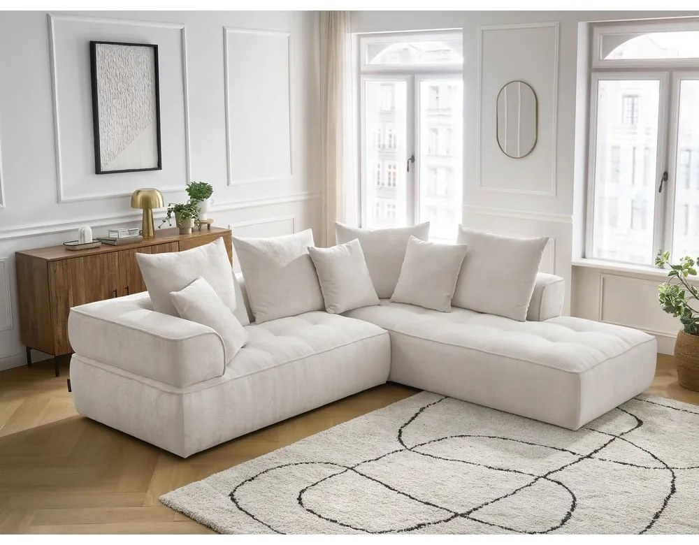 Bézs zsenília sarokkanapé (jobb oldali-L alakú) Whesley – Bobochic Paris
