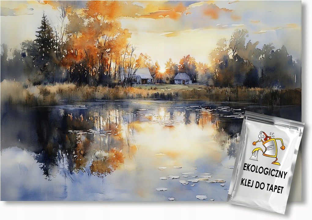 Fotótapéta Flizelina Falu Alföld Tó Napnyugta 250x175 ragasztó