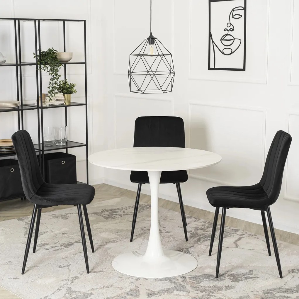 Fehér Márványhatású Kerek Étkezőasztal. SANDER 90 cm