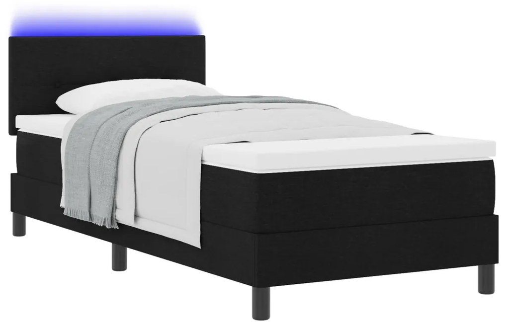 Boxspring Ágy Matrac Karral & LED Fekete 100x200 cm Szövet
