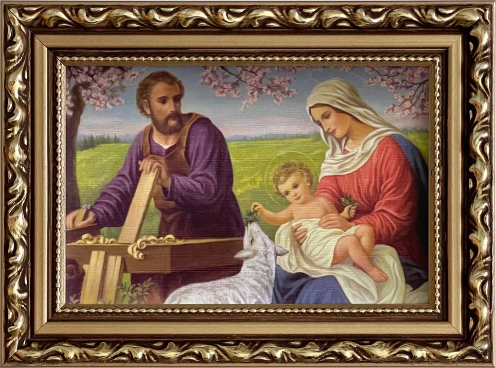 Vászonkép 14x19 Szent Család Jézus József Mária Arany Díszített Fa Keret