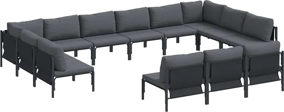 vidaXL Kerti Kanapé Szett párnával 13 pcs Fekete Acél