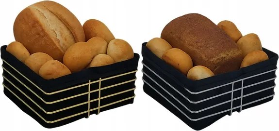 Kenyértartó Kosár 21,5 x 21,5 x 11 CM Ezüst, Fekete Betéttel