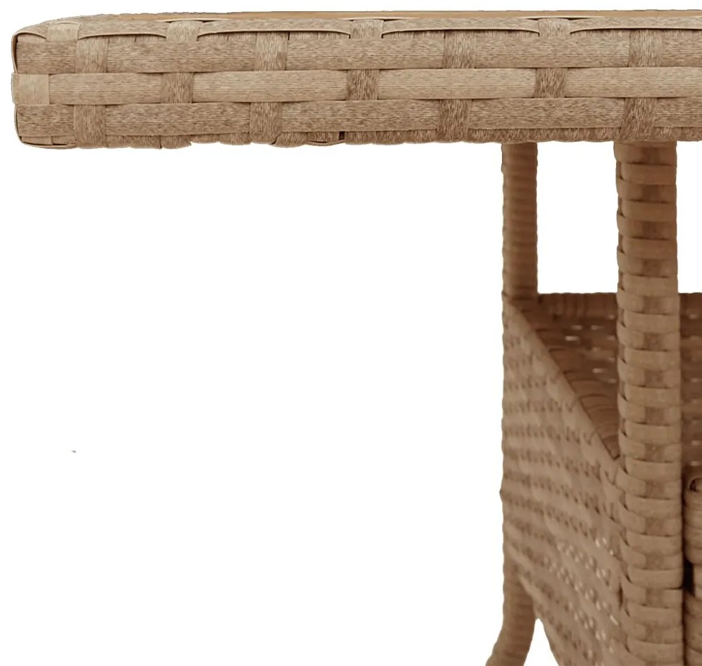 bézs polyrattan és akácfa kerti asztal 80 x 80 x 75 cm