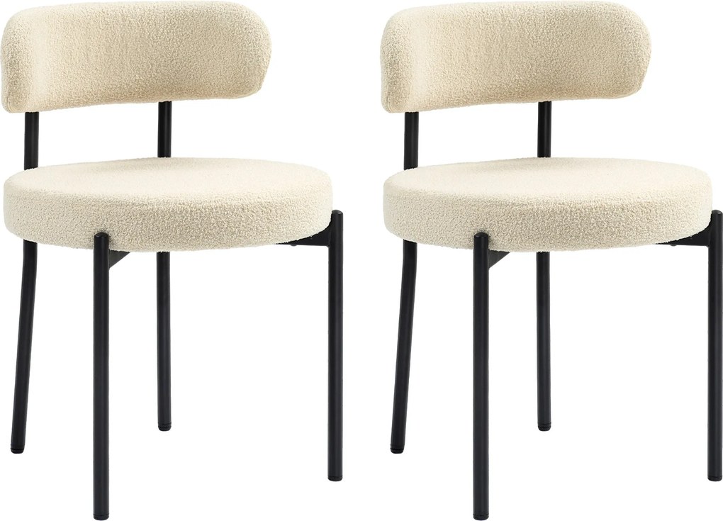 HOMCOM 2 db modern étkezőszék kasmír hatású huzattal és fekete acél lábakkal, részére nappali, étkező vagy hálószoba, bézs | Aosom