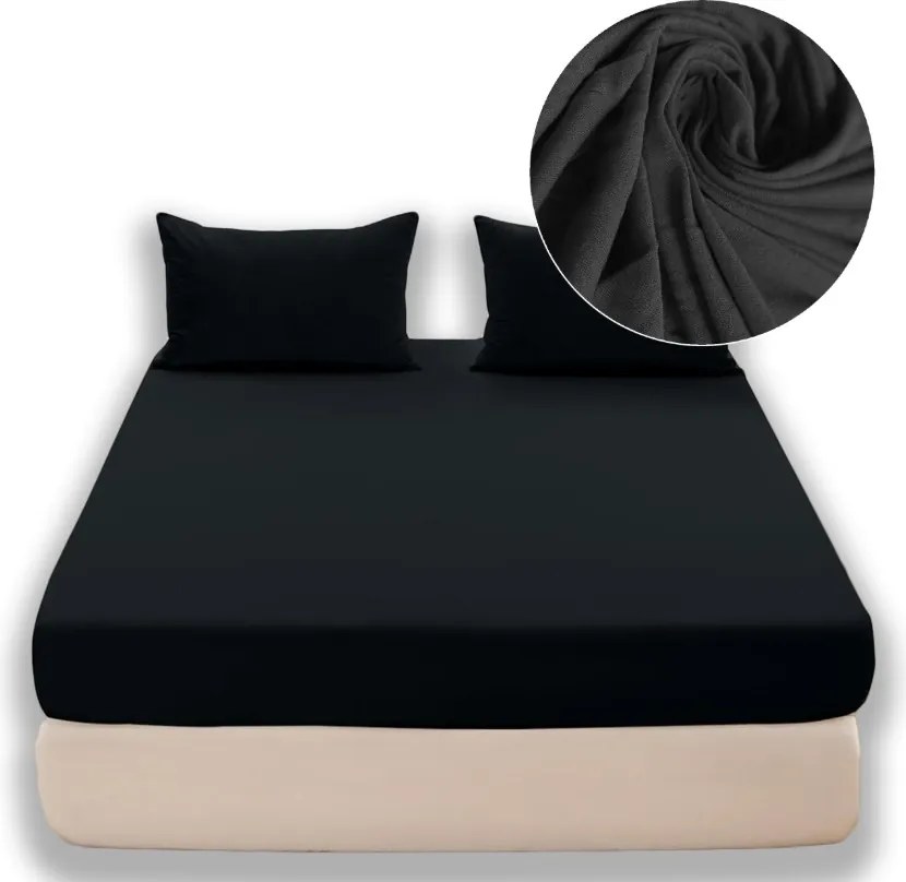 Gumis lepedő 160x200cm Cotton world jersey Fekete puha GK08