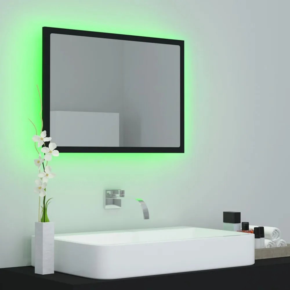 fekete akril LED-es fürdőszobai tükör 60x8,5x37 cm