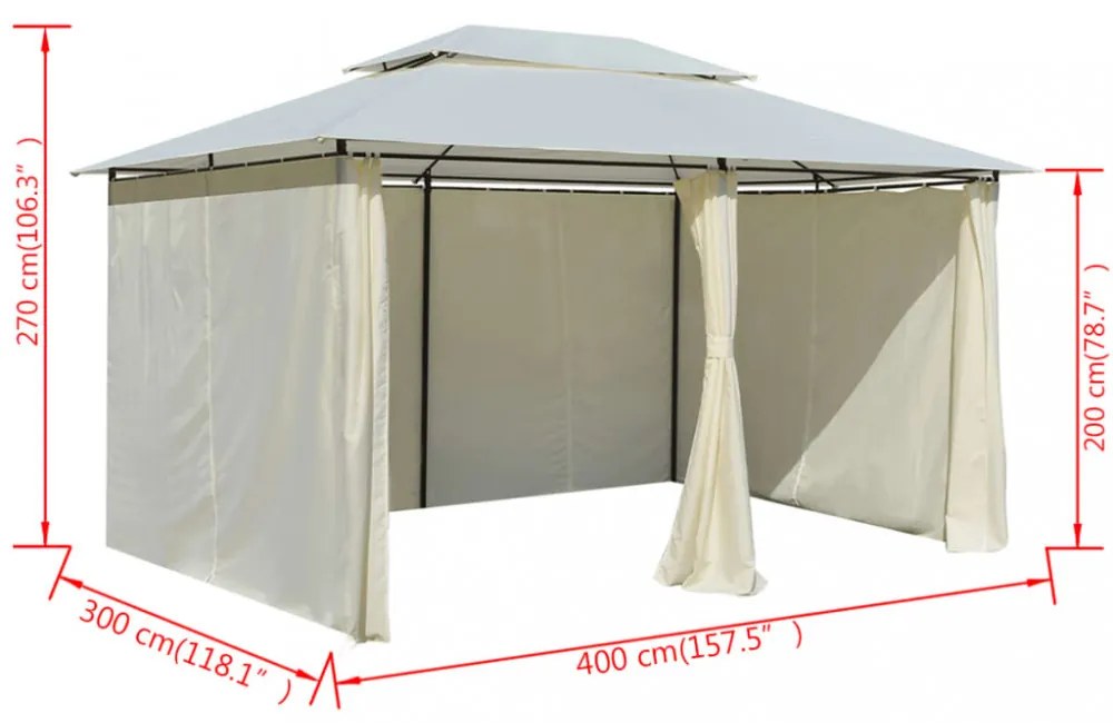 fehér kerti pavilon függönyökkel 4 x 3 m