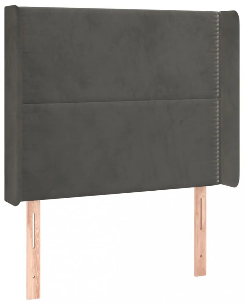 sötétszürke bársony fejtámla szárnyakkal 103x16x118/128 cm