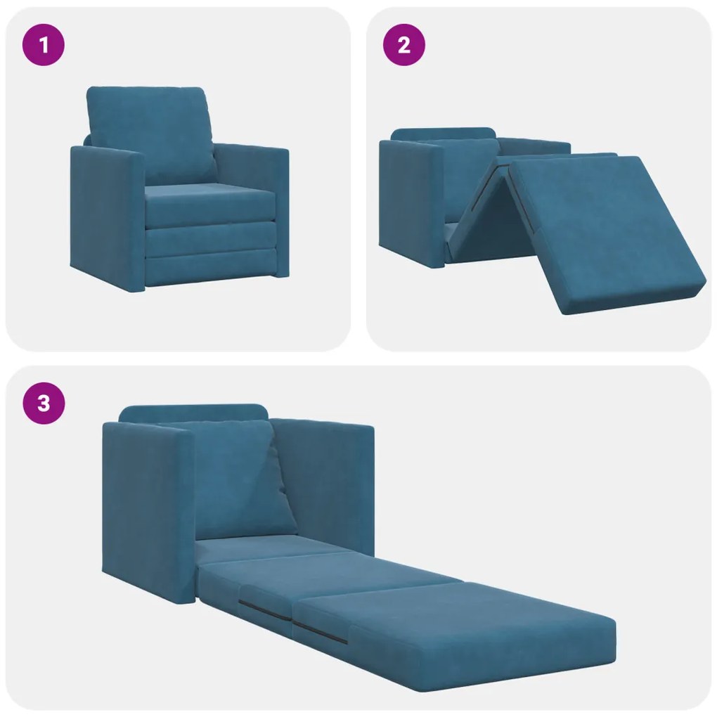 2 az 1-ben Floor Sofa Bed Kék 74x77x81 cm Bársonyos