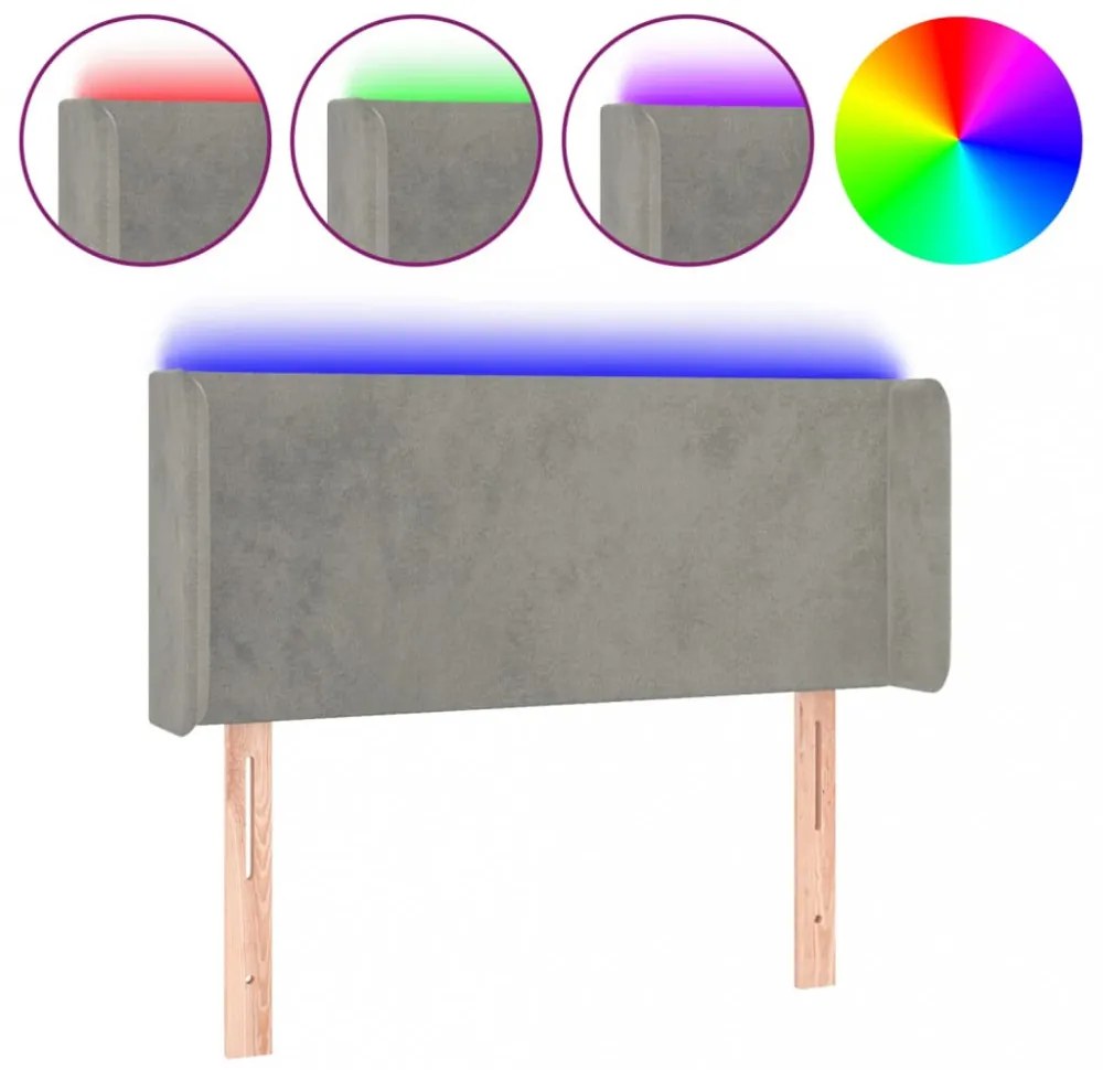 világosszürke bársony LED-es fejtámla 103 x 16 x 78/88 cm