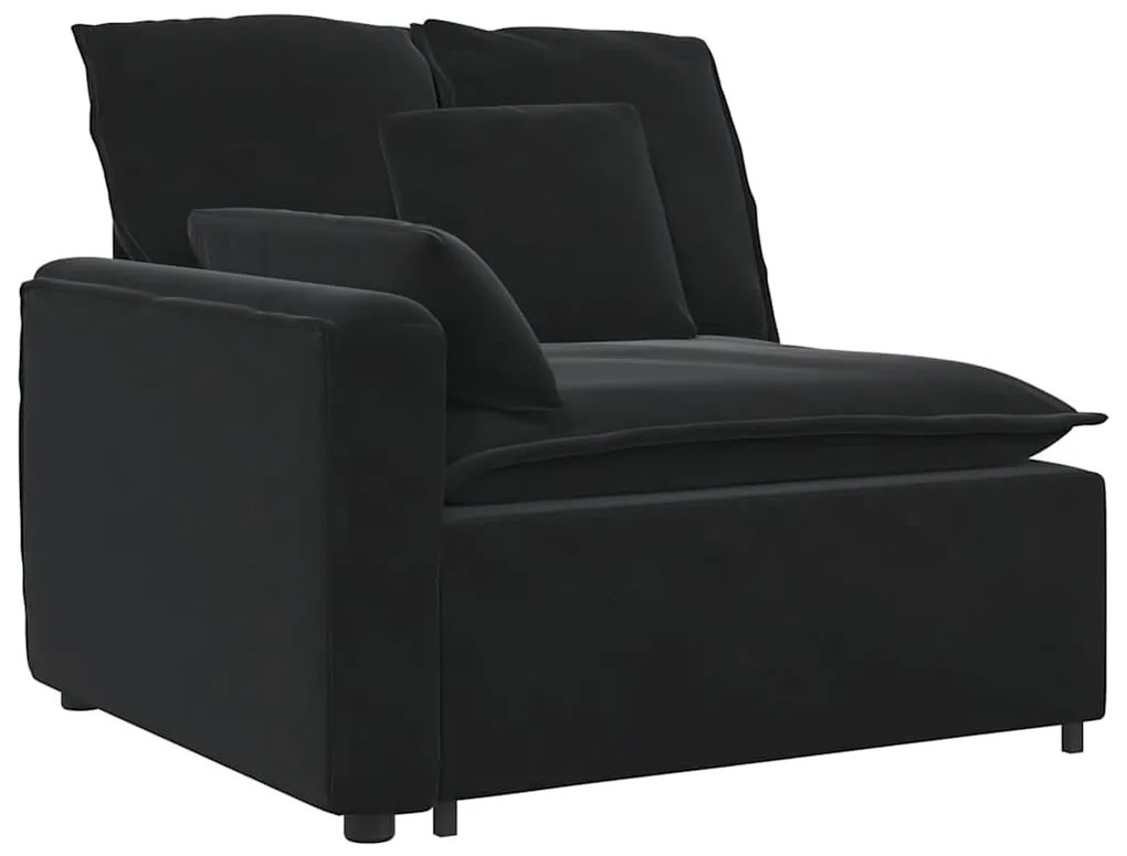 fekete moduláris kanapé karfás végmodul párnákkal 100 cm