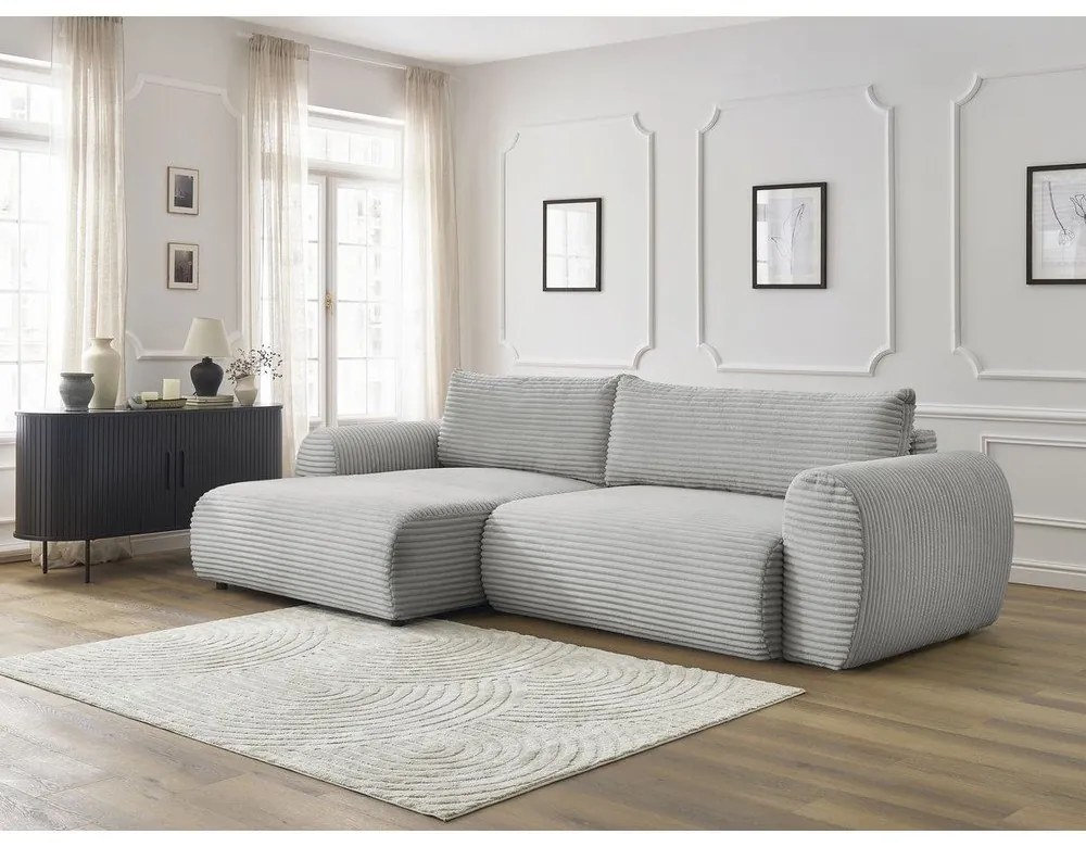 Világosszürke kordbársony kinyitható sarokkanapé (bal oldali) Lucien – Bobochic Paris