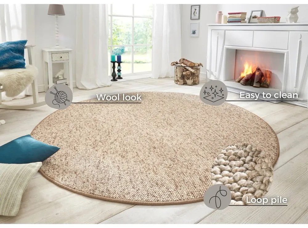 Világosbarna kerek szőnyeg ø 200 cm Wolly – BT Carpet