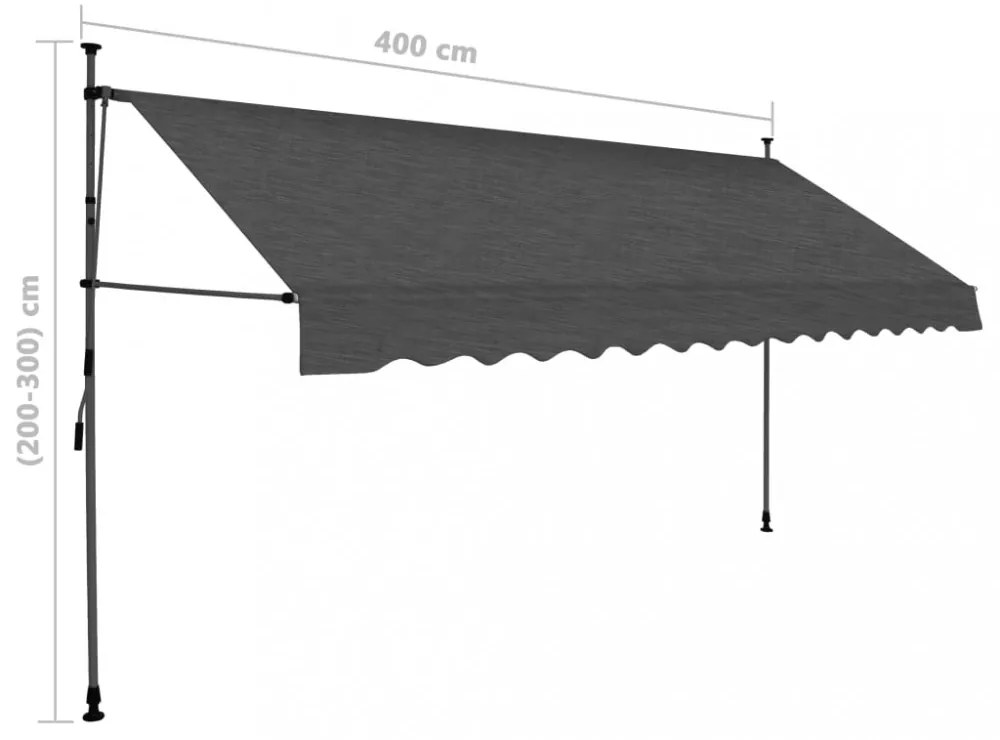 antracitszürke kézzel kihúzható LED-es napellenző 400 cm