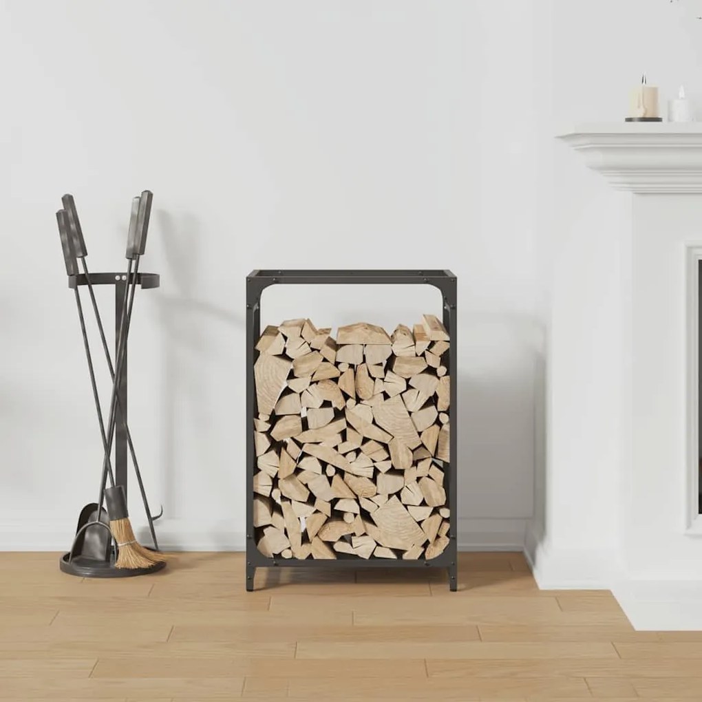 fekete hidegen hengerelt acél tűzifatároló 44x28x65 cm