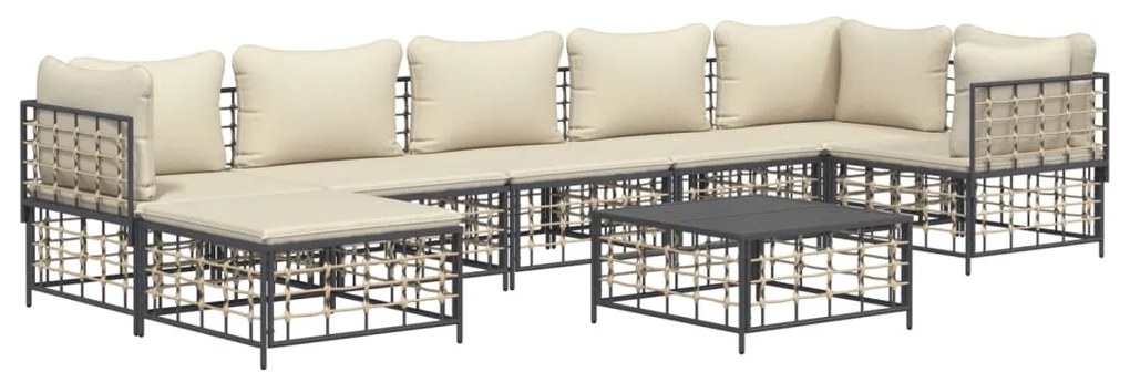 8 részes antracitszürke polyrattan kerti ülőgarnitúra párnákkal